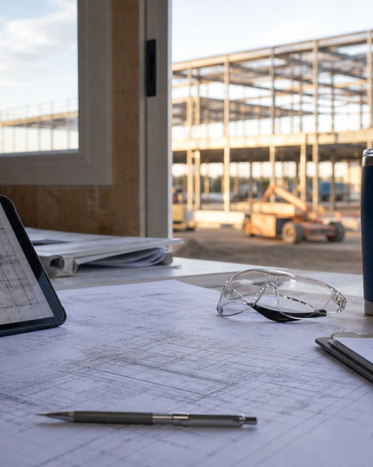 Representative blueprint preparation and construction documentation workspace.